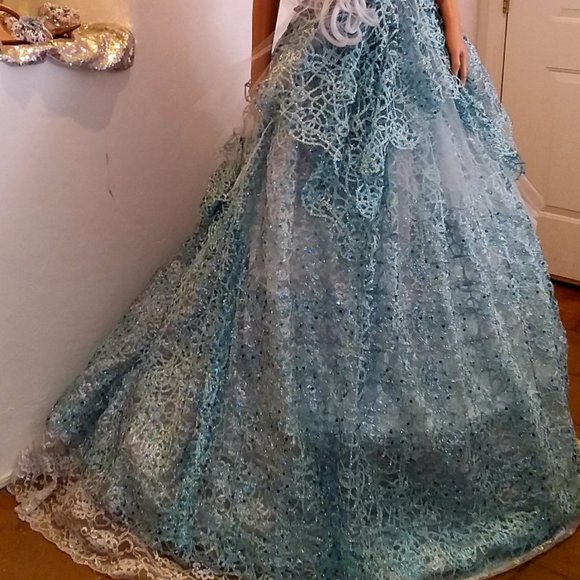 "AMALI" Turquoise & Silver Medieval Goddess Babydoll Wedding Ballgown Set - Picture 4 of 14